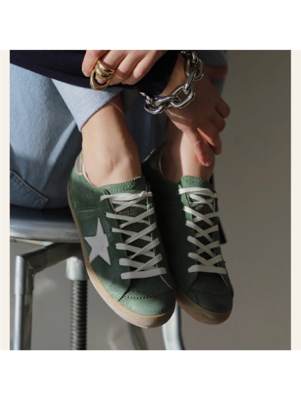 Golden Goose Superstar Sneaker Green Suede/White/Metallic Heel sz 35 New in Box - Picture 2 of 11
